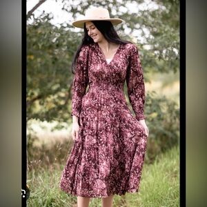 Böhme Flowy Long Sleeve Floral Midi Dress